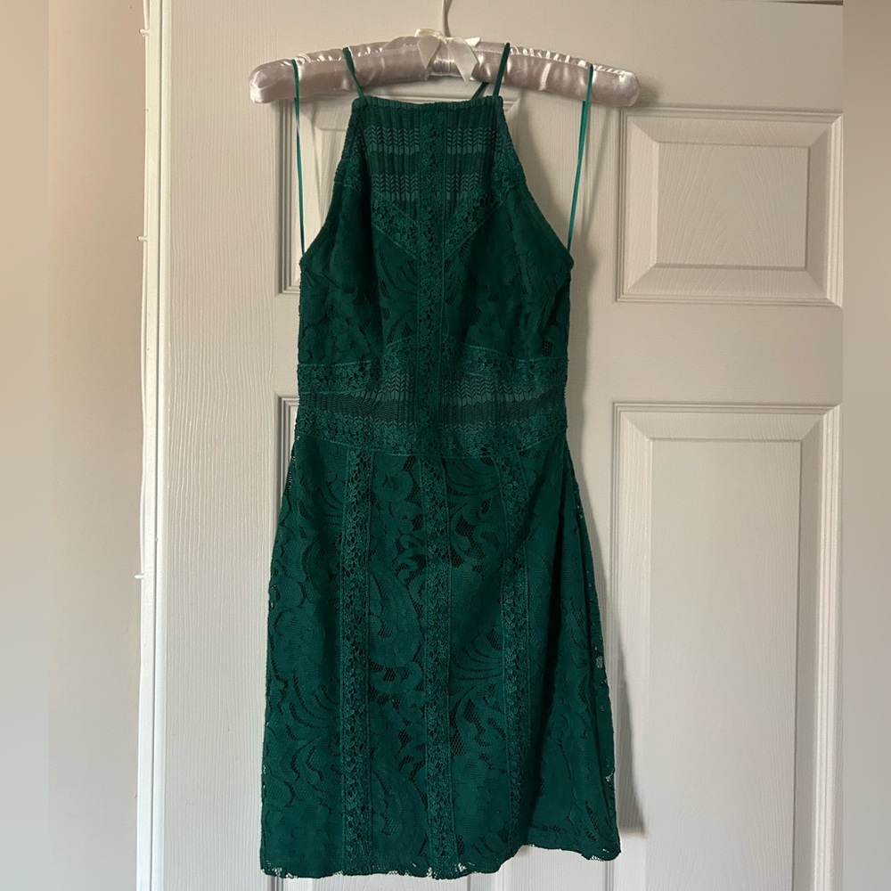 Emerald Lace Halter Midi Dress